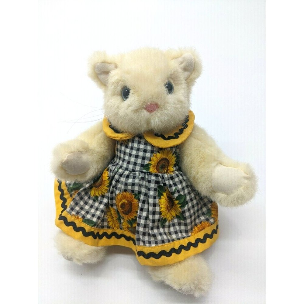 Douglas Cuddle Toys Cat Stuffed Plush Toy Sunflower Dress Movable arms and legs